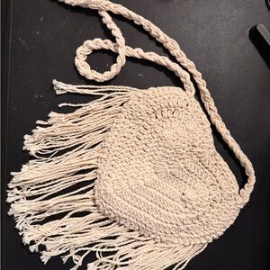 Handcrafted Cream Crochet Fringe Bag